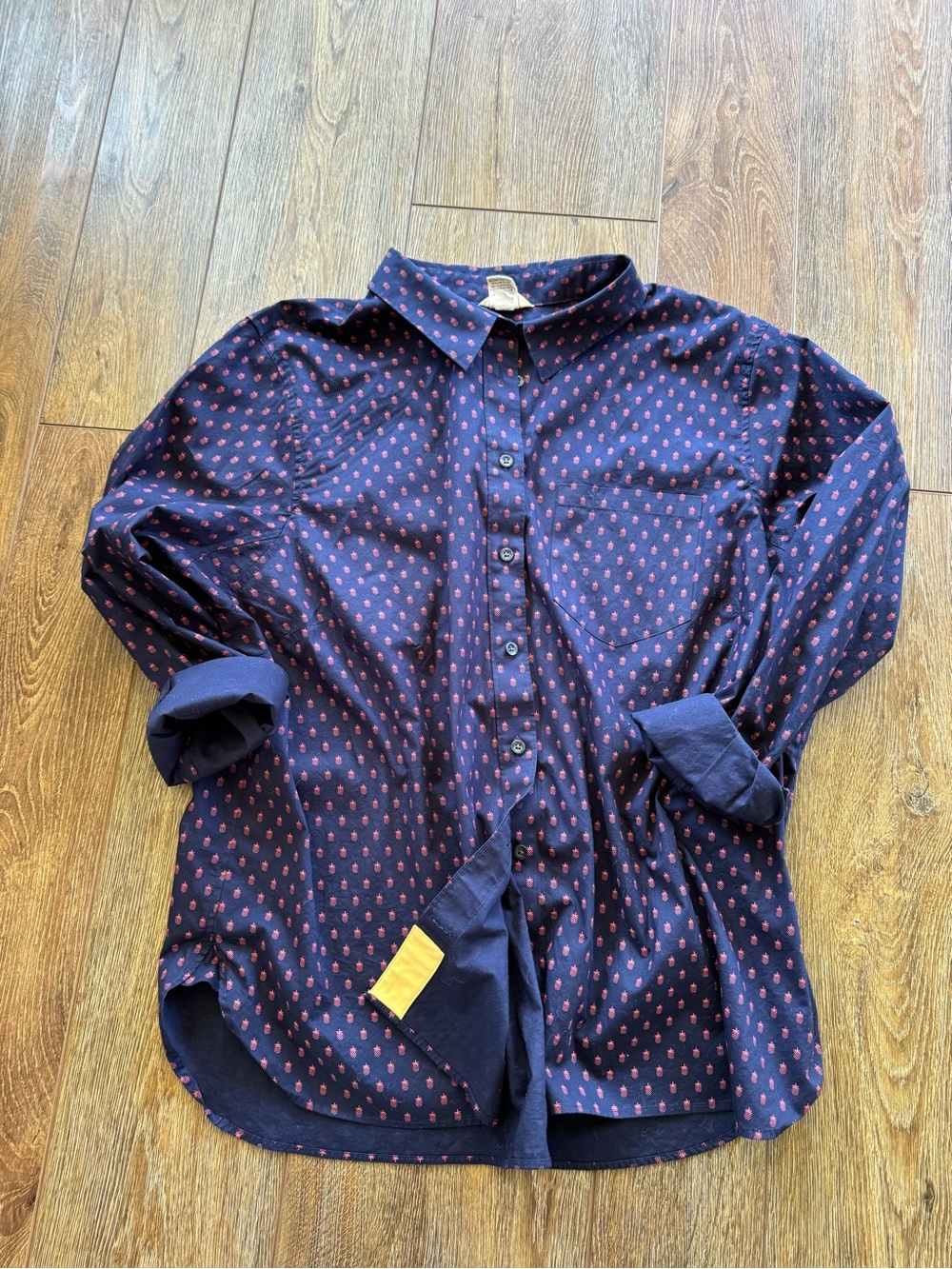 Duluth WoMen's Navy Blue Button-Up Shirt Pineapple